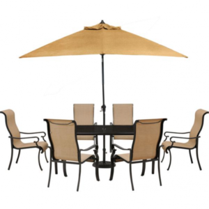 Hanover Brigantine 7-Piece Outdoor Dining Set with Glass-Top Table and 9 Ft. Umbrella