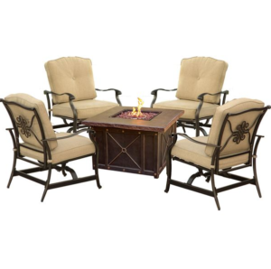 Hanover Summer Night 5-Piece Fire Pit Conversation Set with Natural Oat Cushions