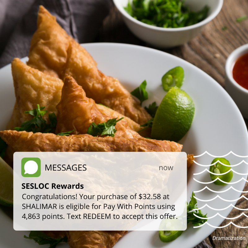 SESLOC Rewards Pay With Points Text Message Sample
