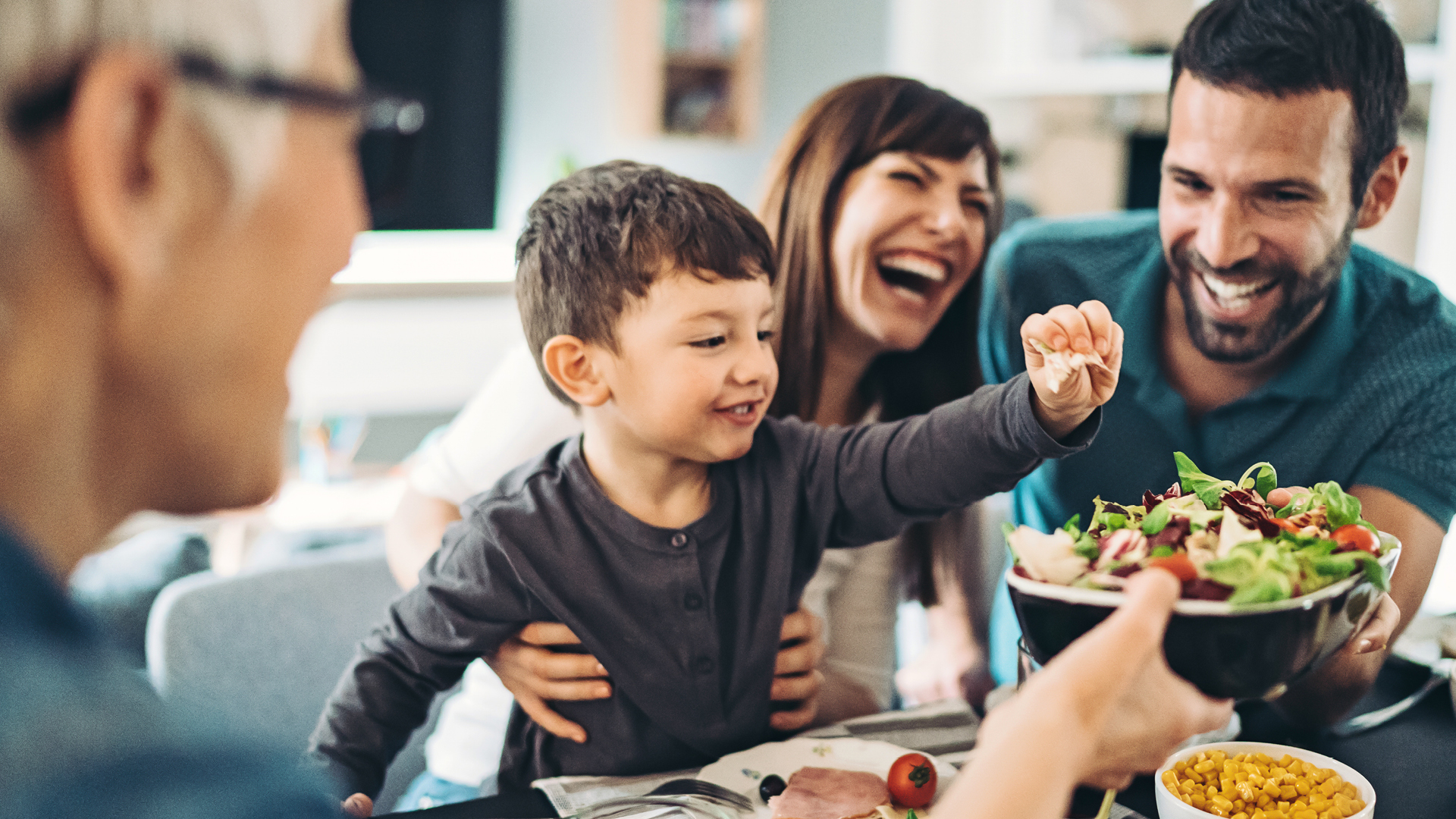 Family having dinner at home.