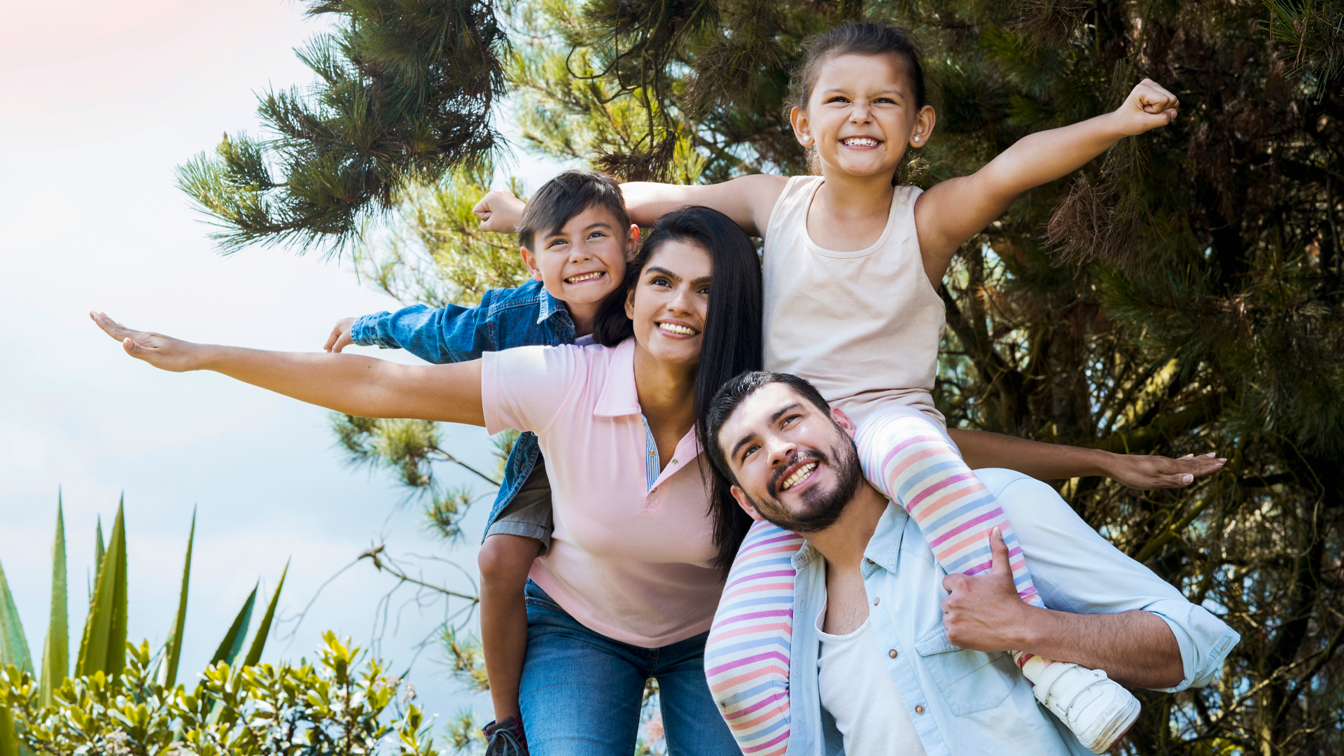 A family is having fun outside.