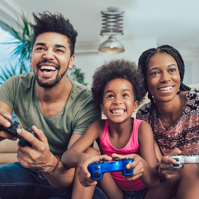 a family plays video games